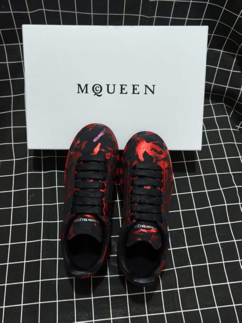Alexander McQueen Oversized Sneakers Black Red Abstract Print Platform Shoes